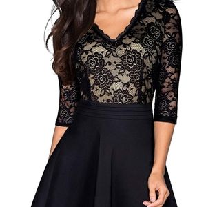 Chic V-Neck Lace part dress